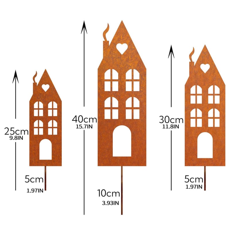 Silhouette de castel din fier forjat, decor vintage cu finisaj ruginiu pentru exterior