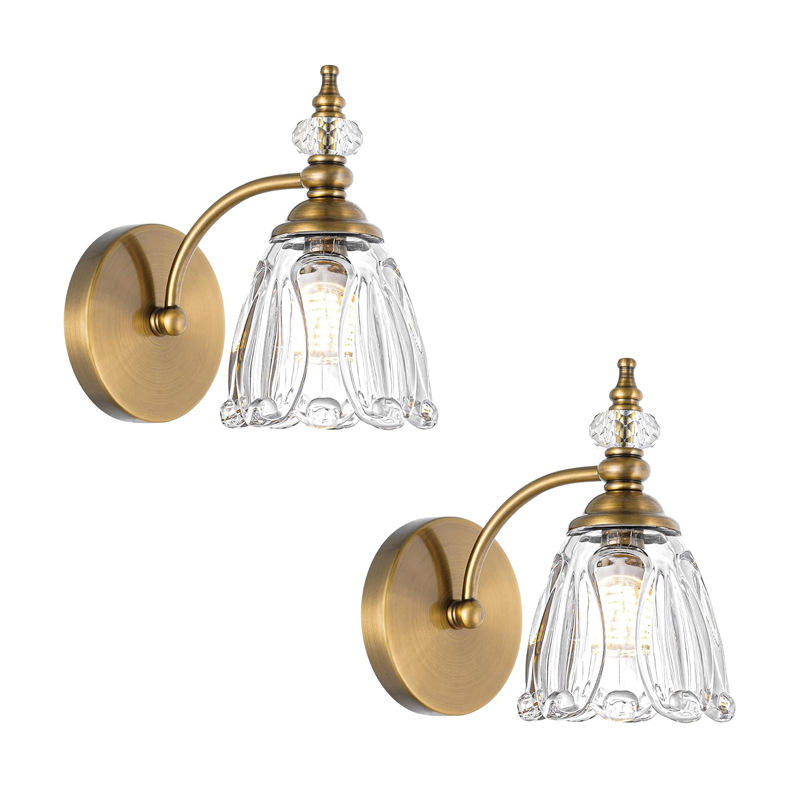 Retro kristalna zidna lampa sa zlatnim staklom - LED, metalna konstrukcija; pogodna za kupaonicu, spavaću sobu, uz krevet i hodnik.