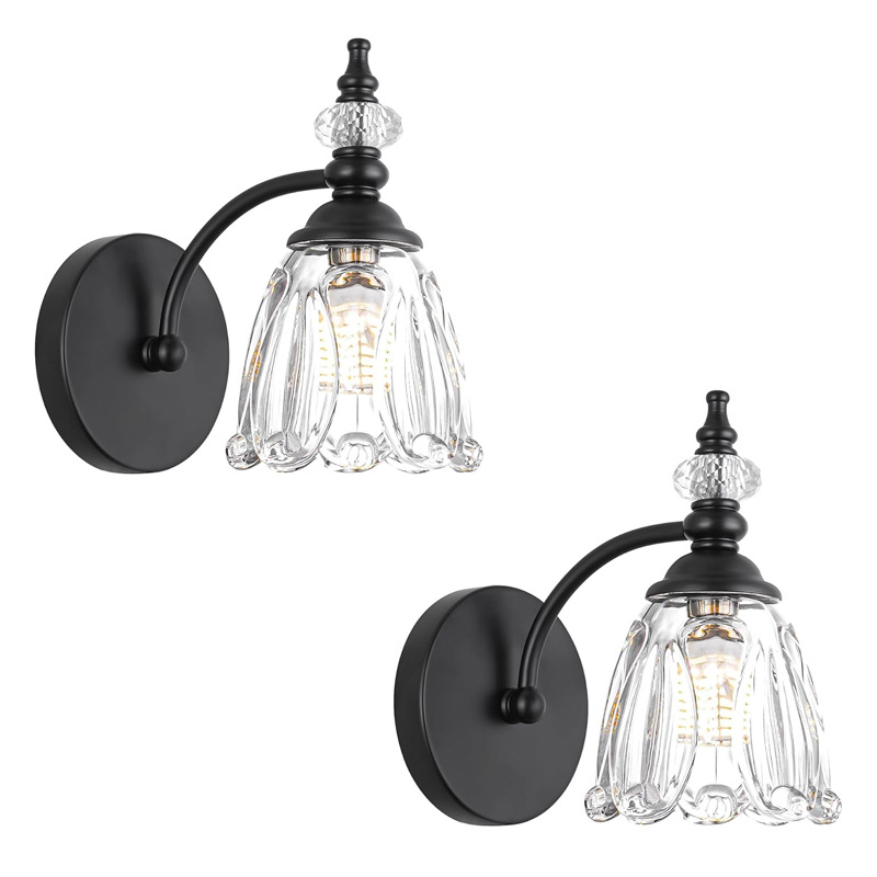 Retro kristalna zidna lampa sa zlatnim staklom - LED, metalna konstrukcija; pogodna za kupaonicu, spavaću sobu, uz krevet i hodnik.