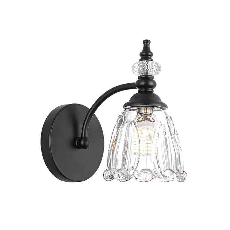 Retro kristalna zidna lampa sa zlatnim staklom - LED, metalna konstrukcija; pogodna za kupaonicu, spavaću sobu, uz krevet i hodnik.