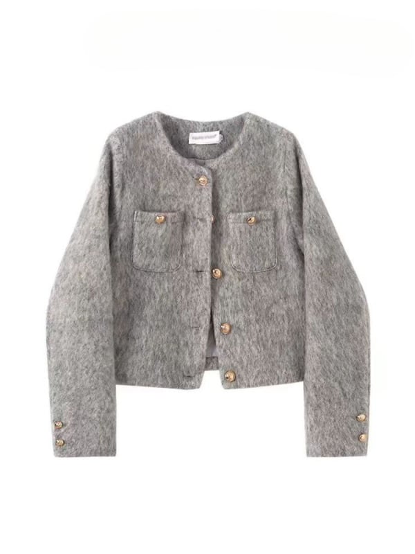 Geacă scurtă din tweed gri, în stil franțuzesc, pentru femei, toamnă–iarna 2025, model nou, doamnă de societate elegantă, inspirat de Chanel