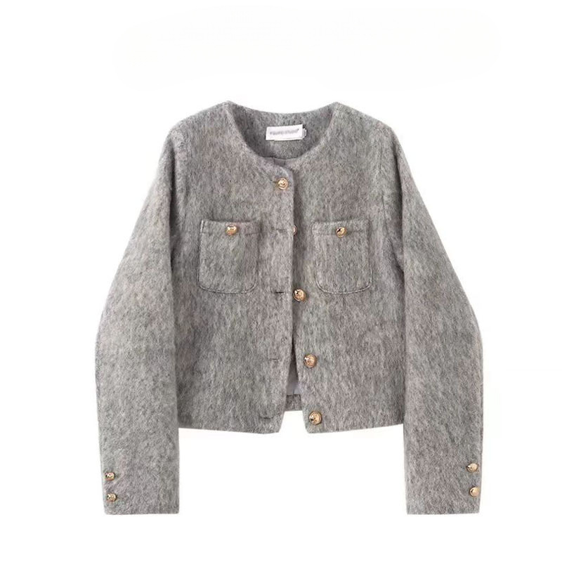 Geacă scurtă din tweed gri, în stil franțuzesc, pentru femei, toamnă–iarna 2025, model nou, doamnă de societate elegantă, inspirat de Chanel
