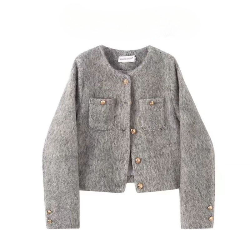 Geacă scurtă din tweed gri, în stil franțuzesc, pentru femei, toamnă–iarna 2025, model nou, doamnă de societate elegantă, inspirat de Chanel