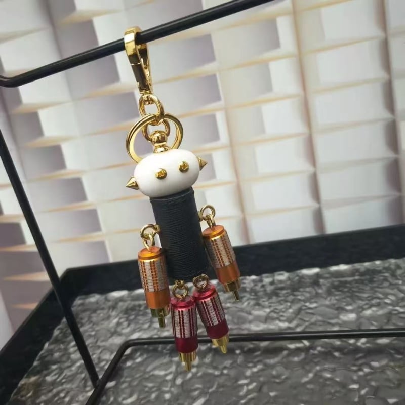 Breloc de chei robot retro din piele de vită, aspect metalic, pandantiv pentru geantă, stil vintage