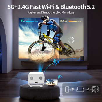 Hordozható 4K Android projektor hálószoba és nappali számára – kompakt otthoni mozi, HDMI, Bluetooth távirányító, beltéri használat