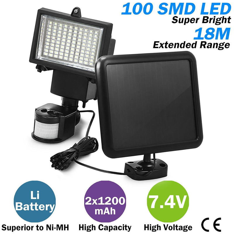 Lampa de perete solară cu 100 LED, senzor de mișcare, iluminat exterior stil vilă