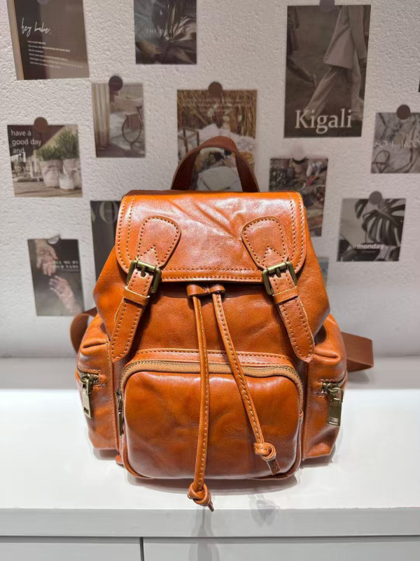 2025 Ruksak od kože prvog sloja, unisex, za slobodno vrijeme i putovanja, vintage krem boje kože