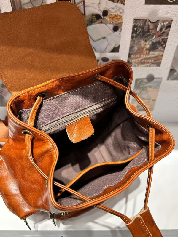 2025 Ruksak od kože prvog sloja, unisex, za slobodno vrijeme i putovanja, vintage krem boje kože