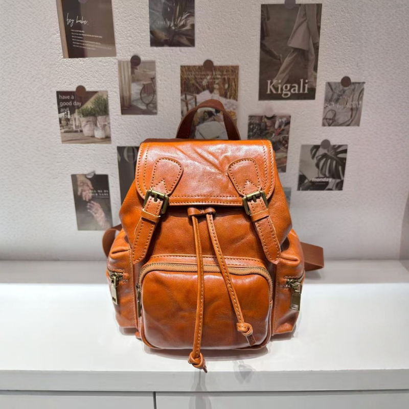 2025 Ruksak od kože prvog sloja, unisex, za slobodno vrijeme i putovanja, vintage krem boje kože