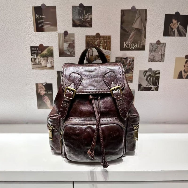2025 Ruksak od kože prvog sloja, unisex, za slobodno vrijeme i putovanja, vintage krem boje kože