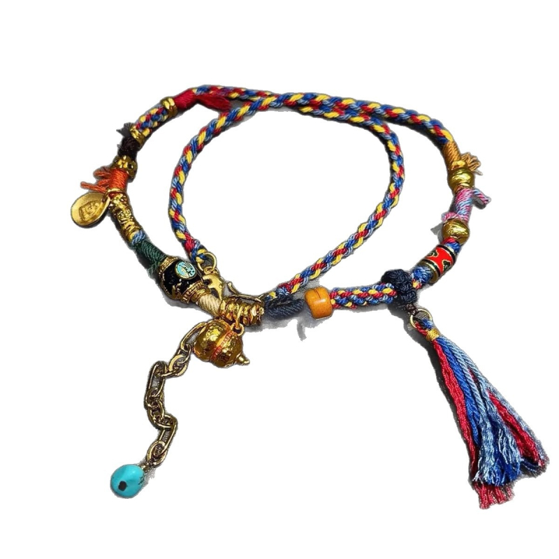 Nakit u tibetanskom stilu s Žutim Bogom bogatstva i kalabášem, višestruko blago, ručna izrada, višebojna pletena užad za pulover, vintage etno stil