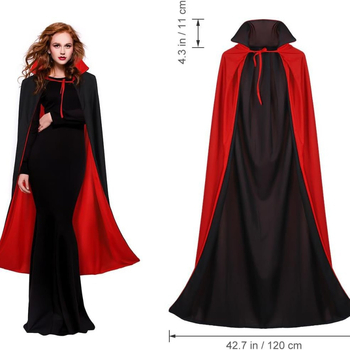 Vampirska pelerina za Noć vještica, dvostruko složena crveno-crna, za odrasle – rekvizita za cosplay