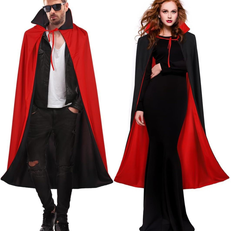 Vampirska pelerina za Noć vještica, dvostruko složena crveno-crna, za odrasle – rekvizita za cosplay
