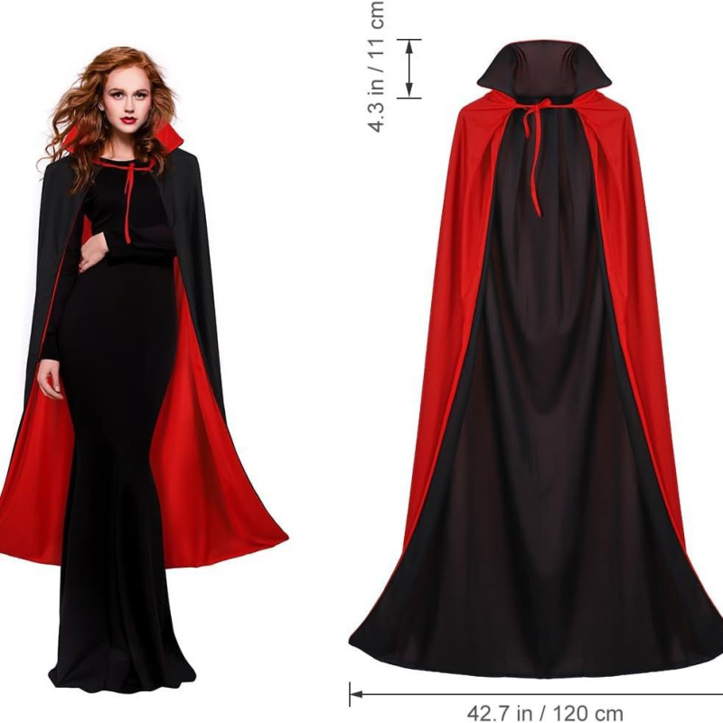 Vampirska pelerina za Noć vještica, dvostruko složena crveno-crna, za odrasle – rekvizita za cosplay