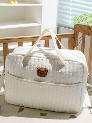 Τσάντα tote σε στυλ INS, βαμβακερή με κέντημα μαμά-αρκούδα, μεγάλη χωρητικότητα, μινιμαλιστικός σχεδιασμός για εξόδους