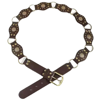 Ženski kaiš Y2K retro s ukrašenjem rivama, boho-zapadnjački kauboj stil, umjetna koža, kava boja, duljina 100 cm