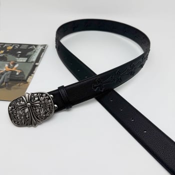 Ζώνη PU δέρματος με αγκράφα με πιν, πλάτος 3,5 cm, σταυρός με κενό σχέδιο, ρετρό στυλ