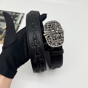 Ζώνη PU δέρματος με αγκράφα με πιν, πλάτος 3,5 cm, σταυρός με κενό σχέδιο, ρετρό στυλ