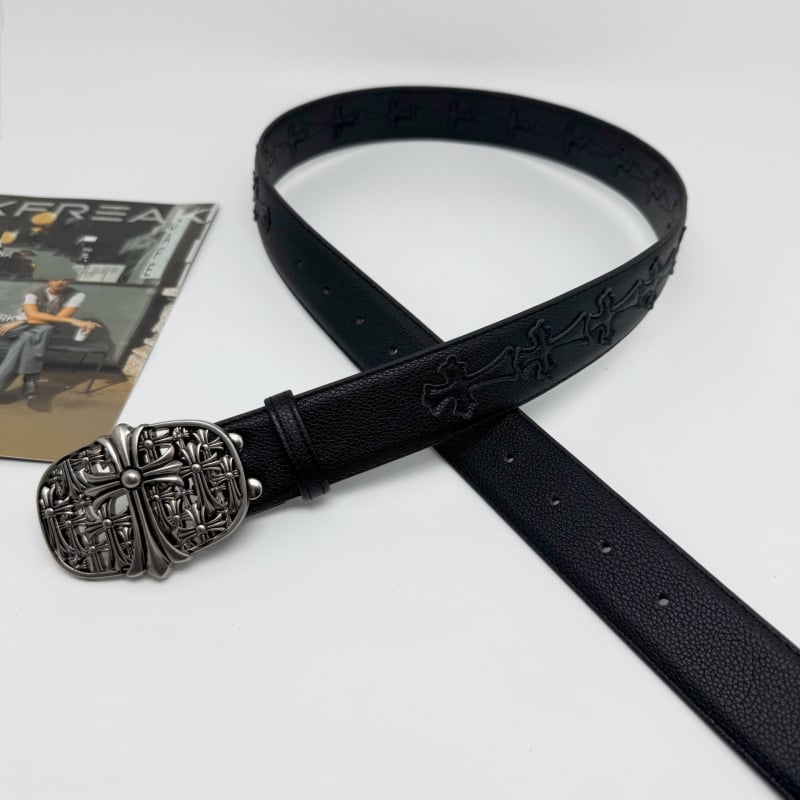 Ζώνη PU δέρματος με αγκράφα με πιν, πλάτος 3,5 cm, σταυρός με κενό σχέδιο, ρετρό στυλ