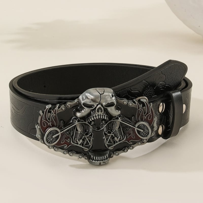 Ανδρική δερμάτινη ζώνη με μοτίβο Harley μοτοσικλετιστή, προσωποποιημένη, ρετρό κινεζικό στυλ.