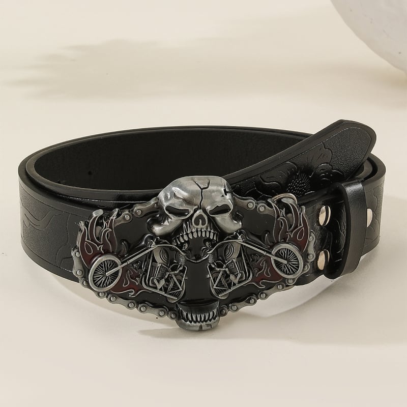 Ανδρική δερμάτινη ζώνη με μοτίβο Harley μοτοσικλετιστή, προσωποποιημένη, ρετρό κινεζικό στυλ.