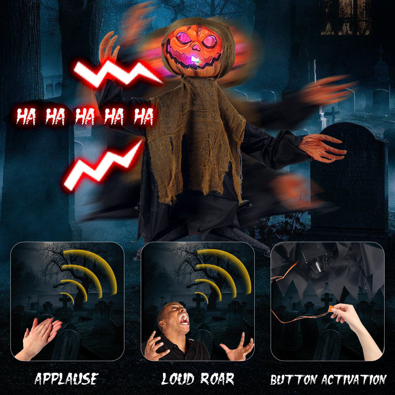Stojeći Halloween ukras: duh od tikvice, s senzorom pokreta, svjetlom i zvukom