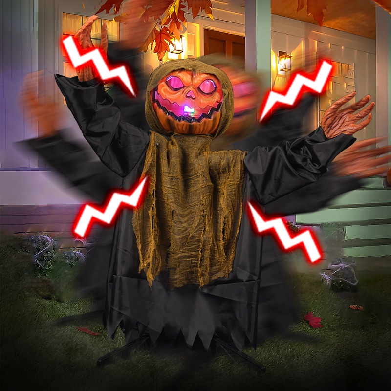 Stojeći Halloween ukras: duh od tikvice, s senzorom pokreta, svjetlom i zvukom
