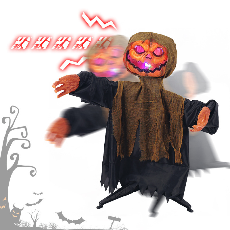 Stojeći Halloween ukras: duh od tikvice, s senzorom pokreta, svjetlom i zvukom