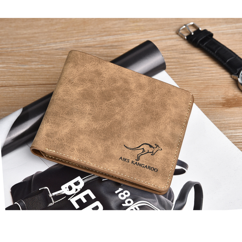 Portofel bărbătesc din piele PU mată, mic, bifold și suport pentru carduri, gri deschis
