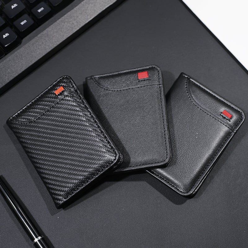 Suport pentru carduri cu model fibră de carbon, cu mai multe compartimente pentru carduri, design vertical, portofel pentru bărbați cu clips pentru bancnote