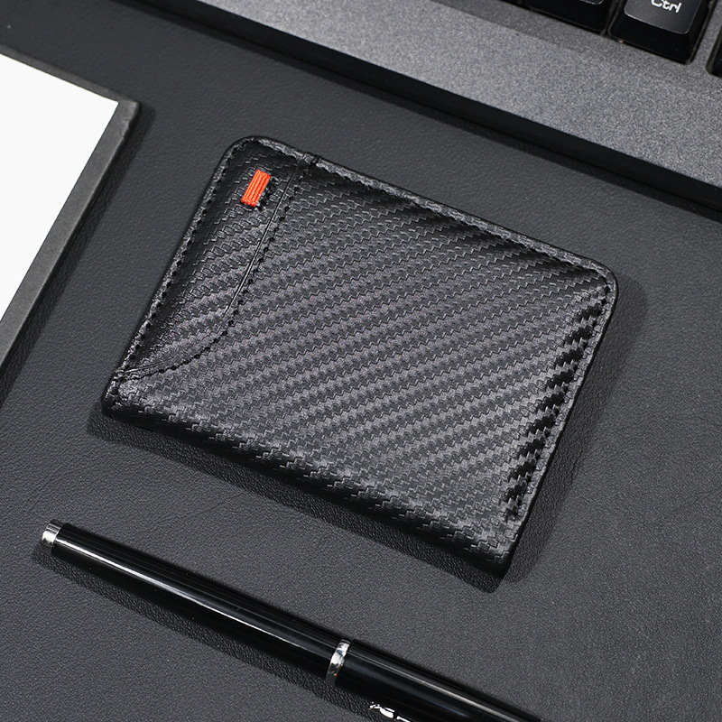 Suport pentru carduri cu model fibră de carbon, cu mai multe compartimente pentru carduri, design vertical, portofel pentru bărbați cu clips pentru bancnote