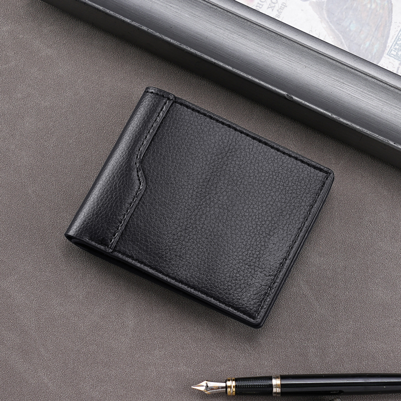 Portofel masculin scurt din PU piele, cu clips pentru bani — compact, piele moale pentru tineri bărbați și studenți