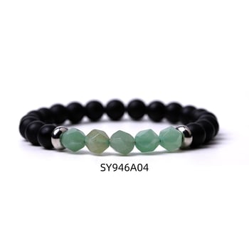 Многостранна гривна с розово-червено тигрово око със зелен авантюрин, син жилен камък и обсидиан (5 мъниста) - гривна от неръждаема стомана с мъниста