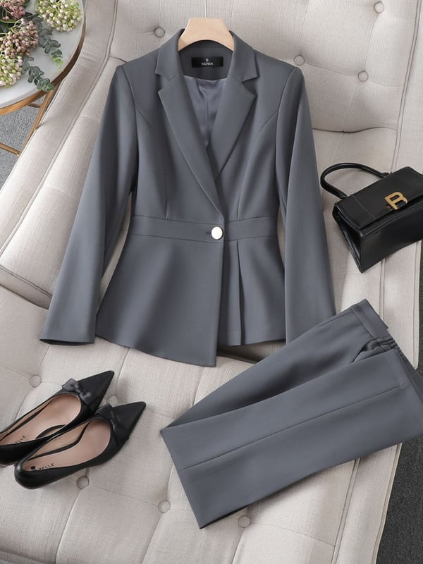 Costum profesional pentru femei cu sacou gri transfrontalier, elegant și strâmt, uniformă de recepționeră, uniformă de lucru pentru salon de înfrumusețare și magazin de bijuterii