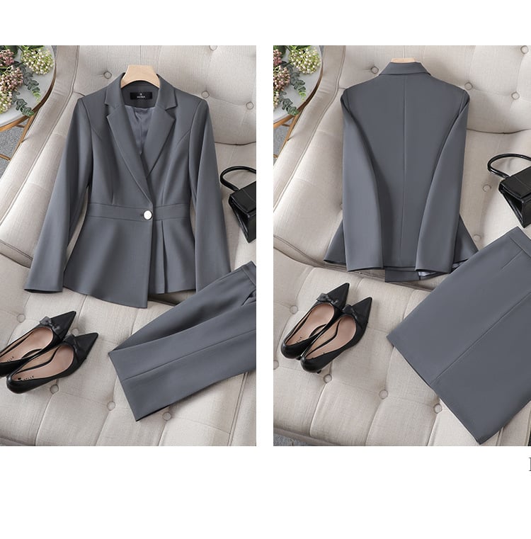 Costum profesional pentru femei cu sacou gri transfrontalier, elegant și strâmt, uniformă de recepționeră, uniformă de lucru pentru salon de înfrumusețare și magazin de bijuterii