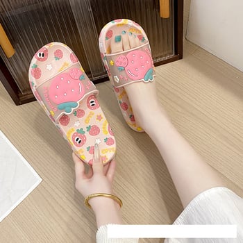 Нови летни сладки плоски чехли с плодов мотив и мека подметка за жени, подходящи за употреба у дома и на открито, джапанки с неплъзгаща се дебела подметка