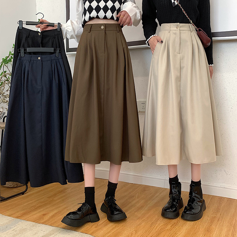 Ženska suknja s visokim strukom u retro stilu, A-linija, midi dužina, plus size
