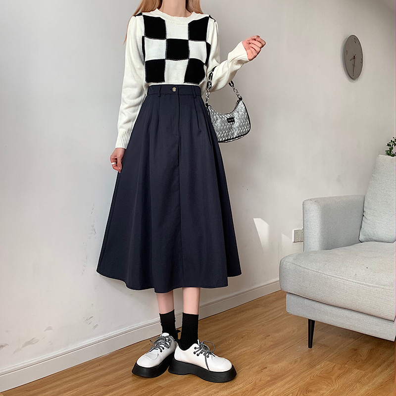 Ženska suknja s visokim strukom u retro stilu, A-linija, midi dužina, plus size