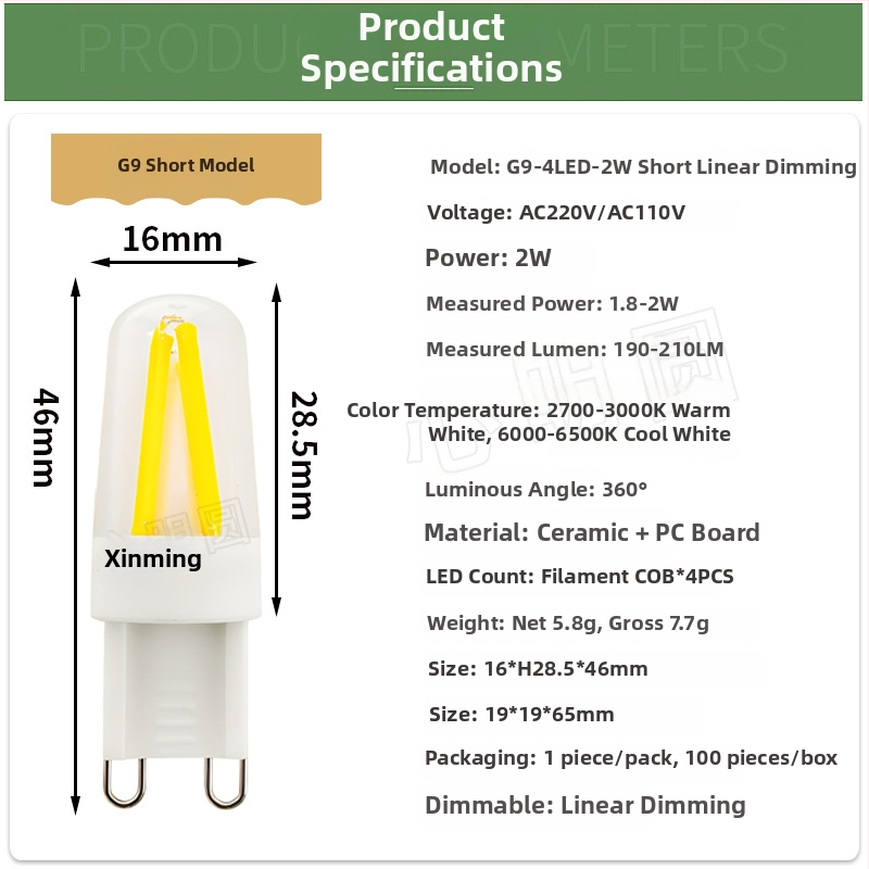 LED filamentová žiarovka 4W, G9 a E14, stmievateľná, 220V, do lustra a stolovej lampy