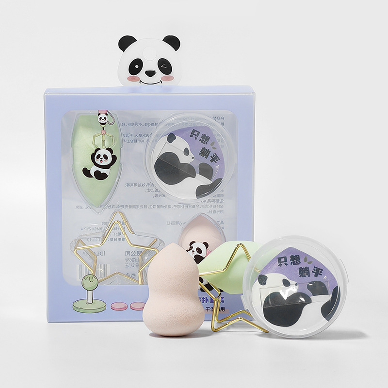 Panda porpúder készlet, sminktojás formájú szivacs, marshmallow puha nedves és száraz felvitelhez, smink fixálásához