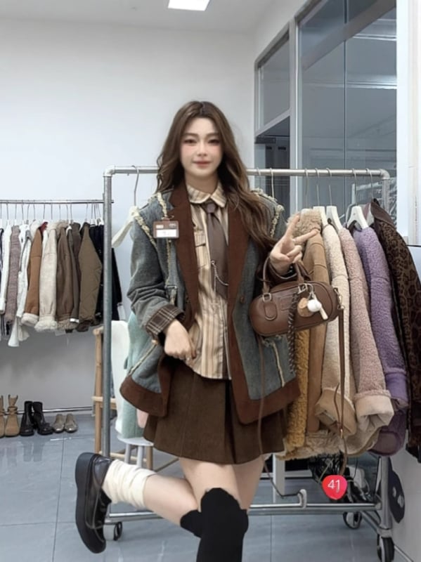 Sacou blazer din denim corduroy, stil Melard, pentru femei, modă de iarnă profundă 2026