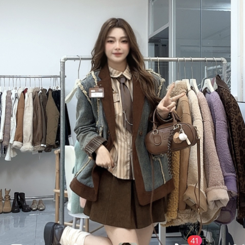Sacou blazer din denim corduroy, stil Melard, pentru femei, modă de iarnă profundă 2026
