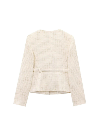 ZARW Blazer feminin confecționat la comandă, stil european-american, 2025, texturat, guler rotund, cu curea, inspirat de Chanel