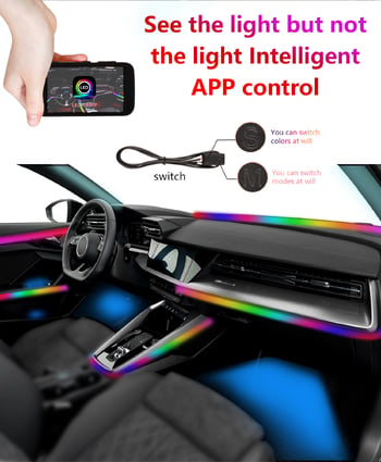 Iluminare ambientală auto RGB cu 64 de culori, bandă LED acrilică pentru interior, iluminare ambientală decorativă, controlată prin aplicație