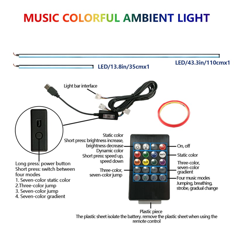 Iluminare ambientală auto RGB cu 64 de culori, bandă LED acrilică pentru interior, iluminare ambientală decorativă, controlată prin aplicație