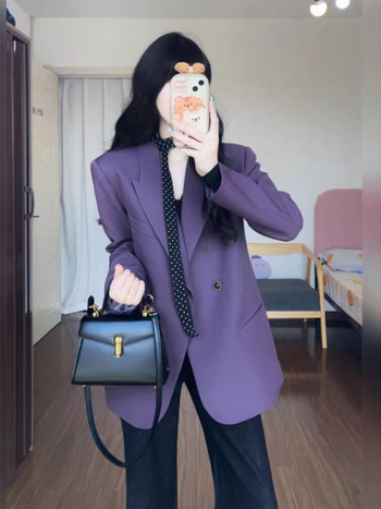 Ženski dvodijelni kostim: jakna i hlače s visokim strukom i širokim nogavicama, korejski stil, elegantan, visoka kvaliteta, jesen 2025.