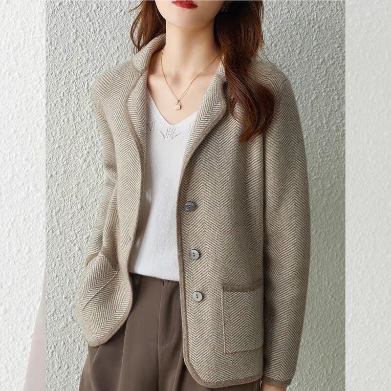 Palton din lână tweed pentru femei, stil occidental, croială lejeră, exterior elegant pentru toamnă-iarnă