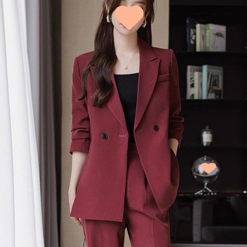Crni ženski kostim s hlačama za proljeće i jesen, u manjoj veličini, elegantan uredski komplet s jaknom i hlačama