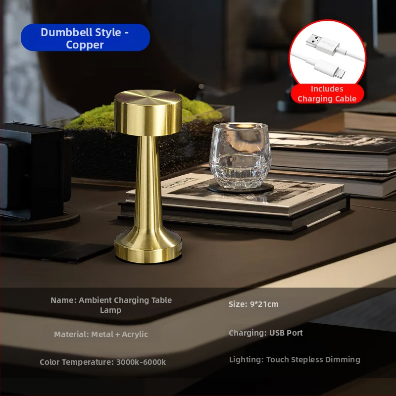 LED stolná lampa s dotykovým ovládaním, nabíjateľná, tvar činky, ambientné osvetlenie pre bar, jedálenský stôl a spálňu, ochrana očí, nočná lampička
