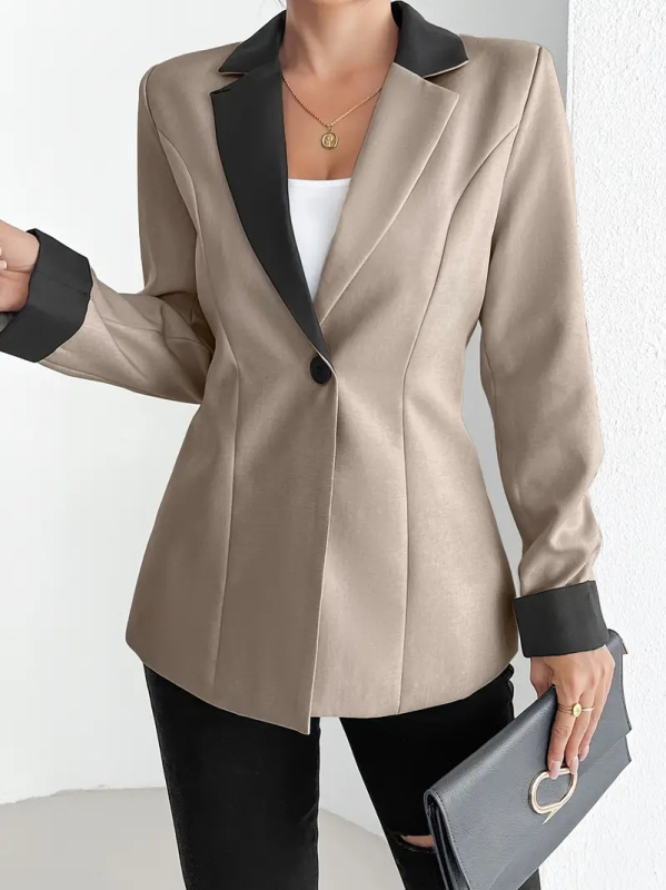 Sacou de damă elegant, în blocuri de culoare, croială slim, mâneci lungi, stil office, poliester, toamnă 2025